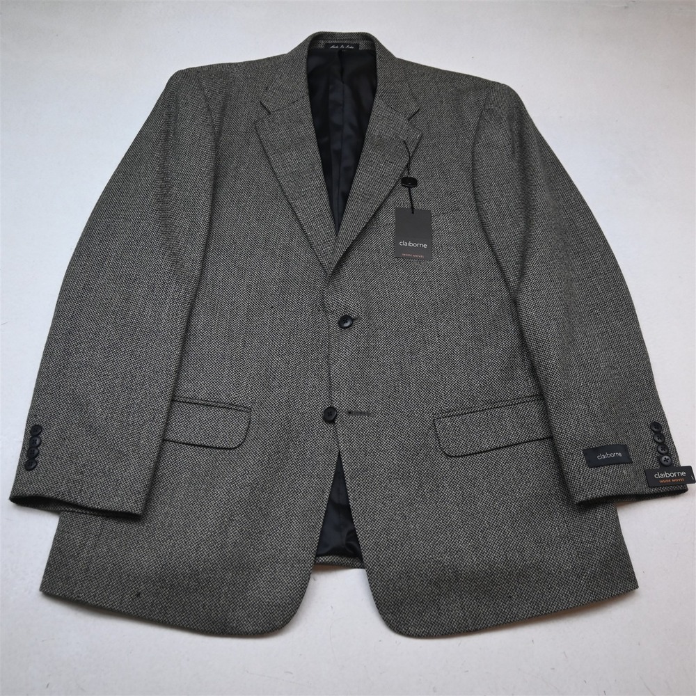 NEW Deadstock Vtg 90s Y2K 2000s 46R Gray Herringbone 100% Wool Soft Tweed Blazer